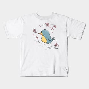 Tiny bird with pretty flowers Kids T-Shirt